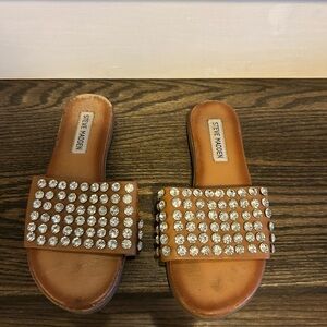 Steve Madden Brown Rhinestone Slide Sandals